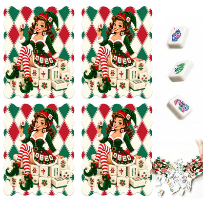Madge Mahjie's Friend Harlequin Designed Christmas Scalloped Mahjong Shuffler Cards  Set of 4
