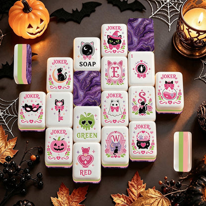 Halloween Mahjong Engraved Layered Tiles, Purple Potion Ghoulish Nights