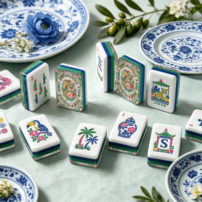 Famille Rose Chinoiserie Chic American Mahjong Tiles And Carry Case - Splash Of Mahj And Color Co.