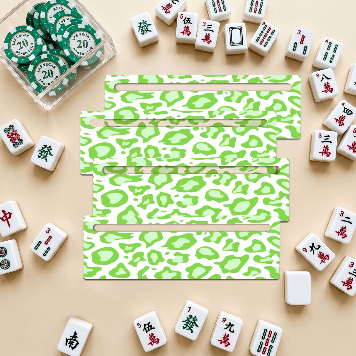 Lime Green Cheetah Print Mahjong Line Reader 4 Pack