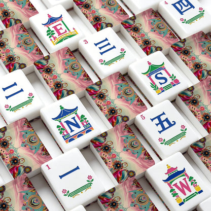 Bejeweled Toned Ikat Watercolor, Chinoiserie Mahjong Tiles And Carry Case - Splash Of Mahj And Color Co.