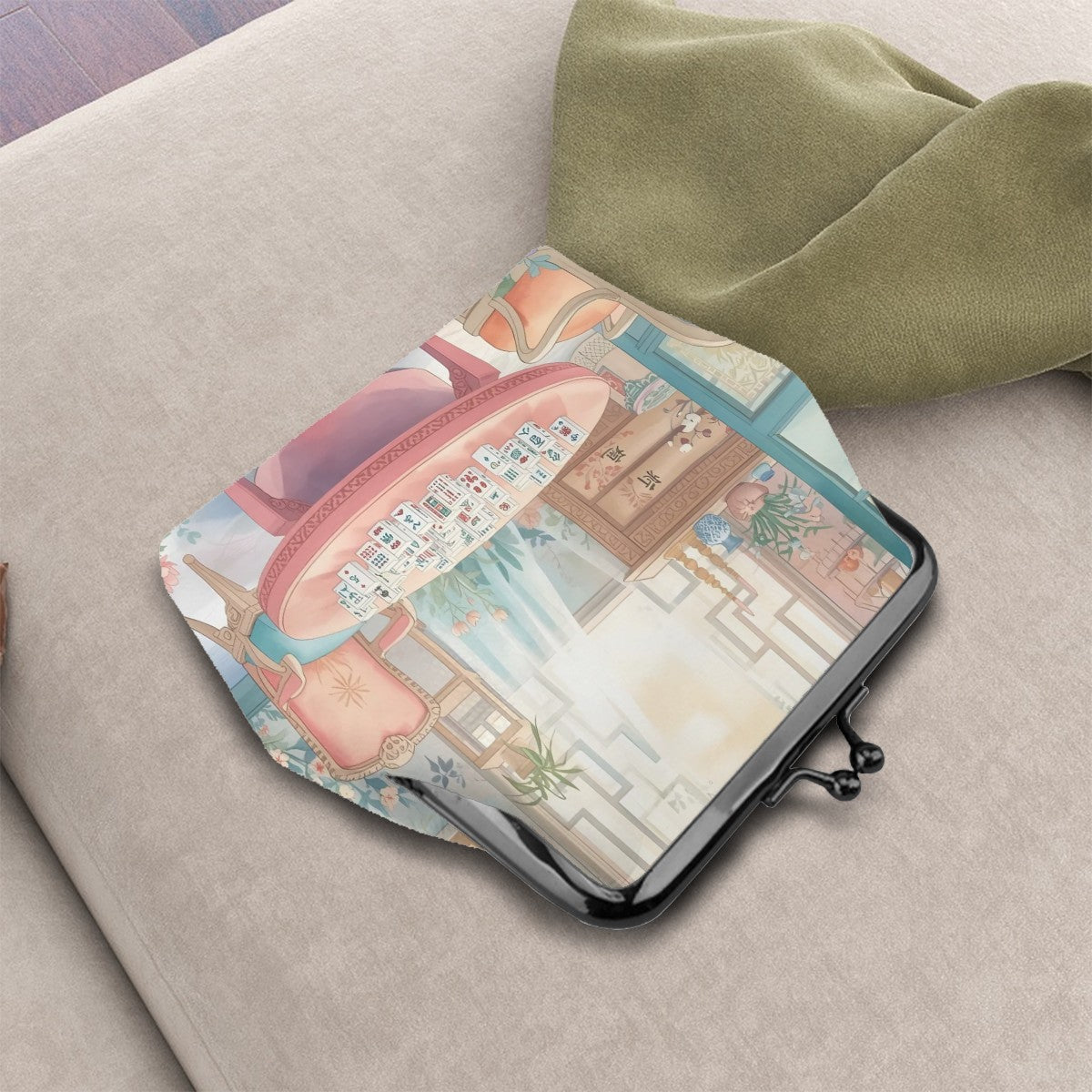 Mahjong Tea Room Garden Women's Leather Kiss Lock Coin Purse - Splash of Color Co.