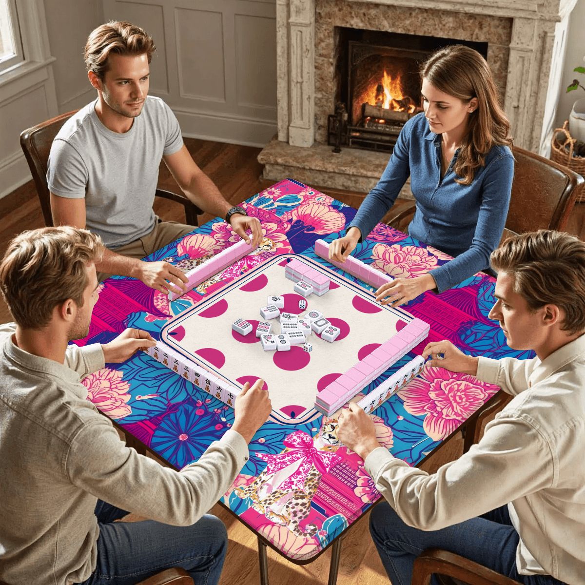 Cheetah Dynasty Pink Pagoda Mahjong Mat - Splash of Color Co.