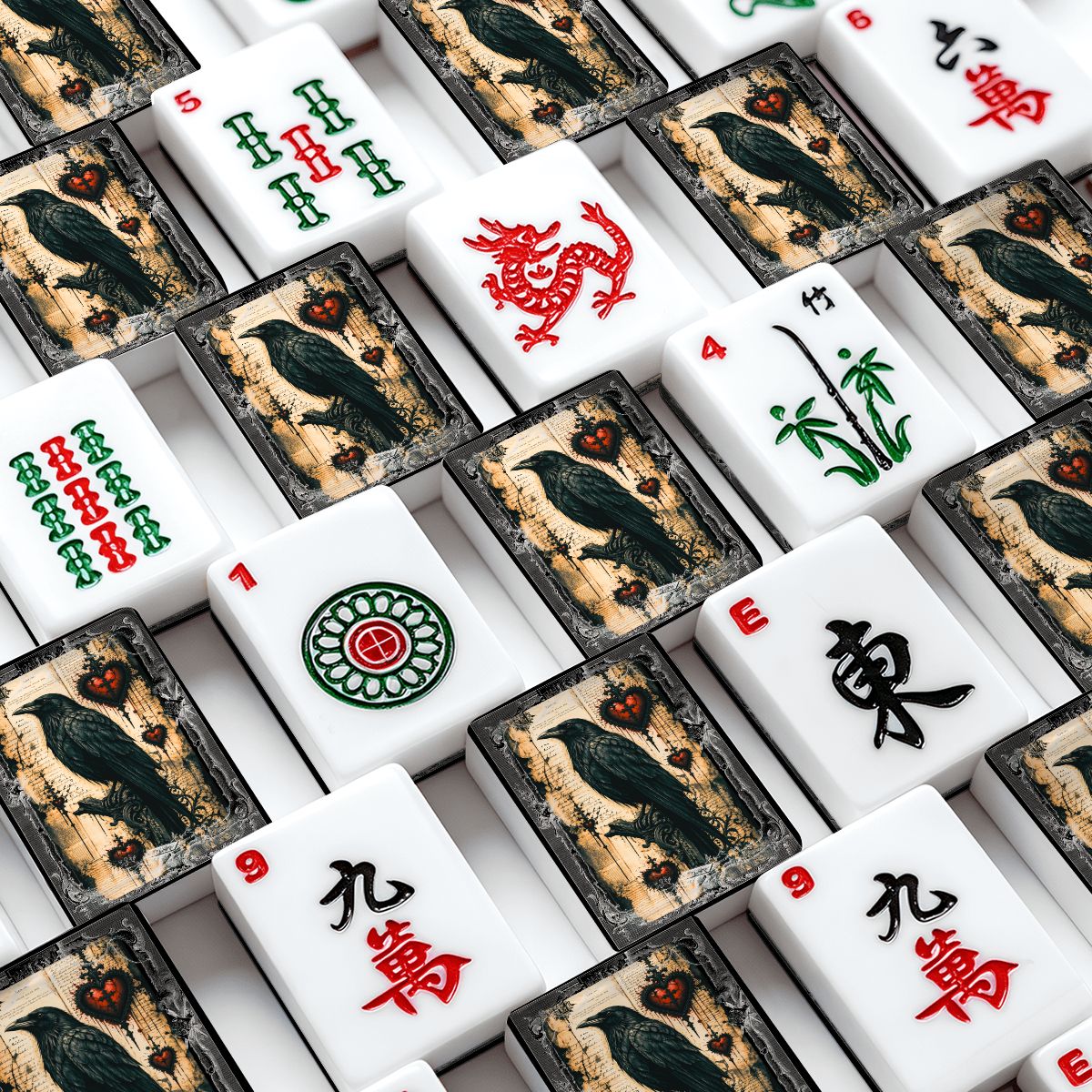 Edgar Allen Poe Raven American Mahjong Tiles With Carry Case - Splash of Color Co.
