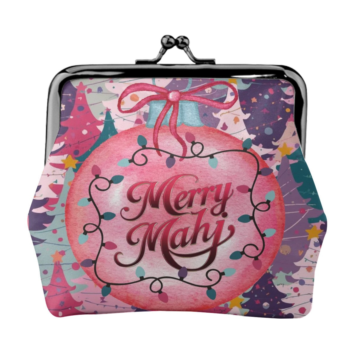 Mahjong Christmas Whimsical Merry Mahj Women's Leather Kiss Lock Coin Purse