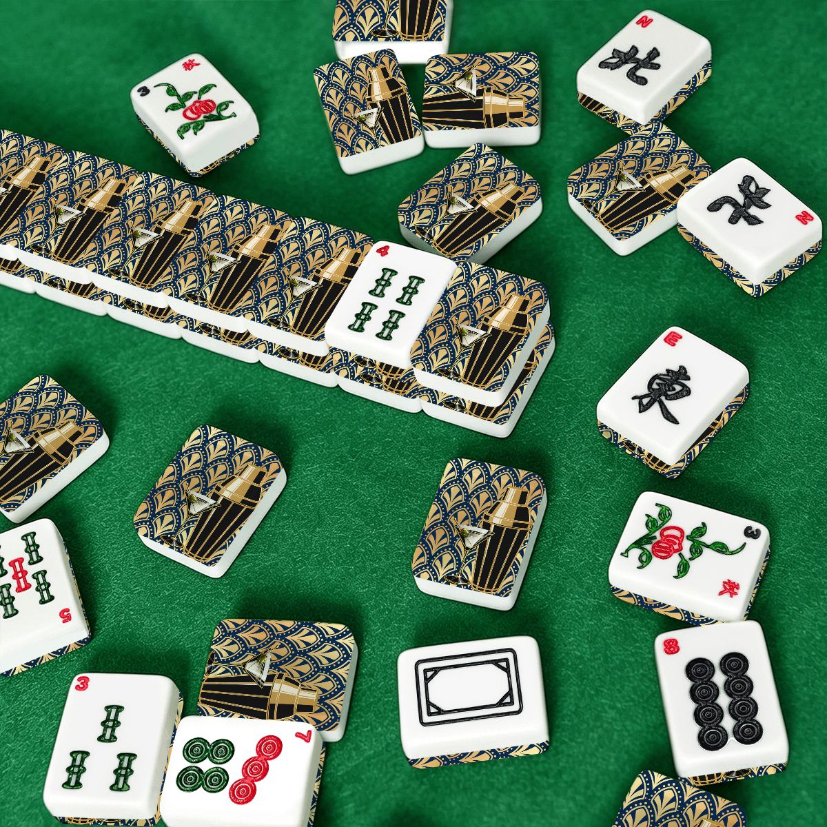 Midnight Blue Art Deco American Mahjong Tiles And Carry Case