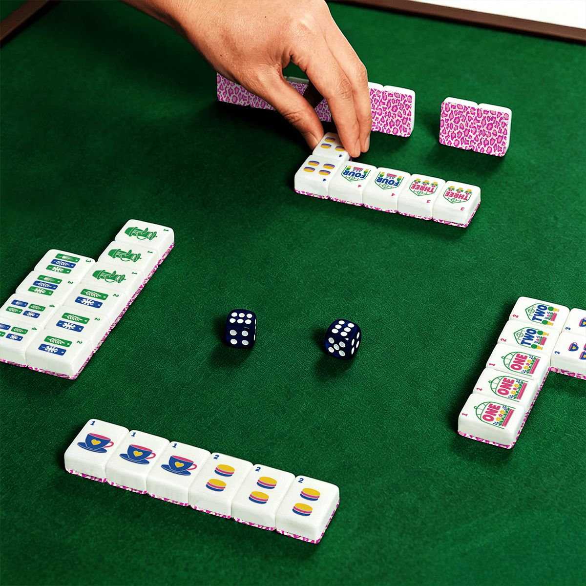 Hot Pink Cheetah Floral Garden American Mahjong Tiles With Carry Case