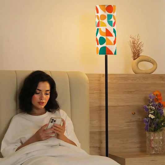 Geometric Color Splash Modern Book Nook Lamp– Teal, Yellow & Orange Floor Lamp