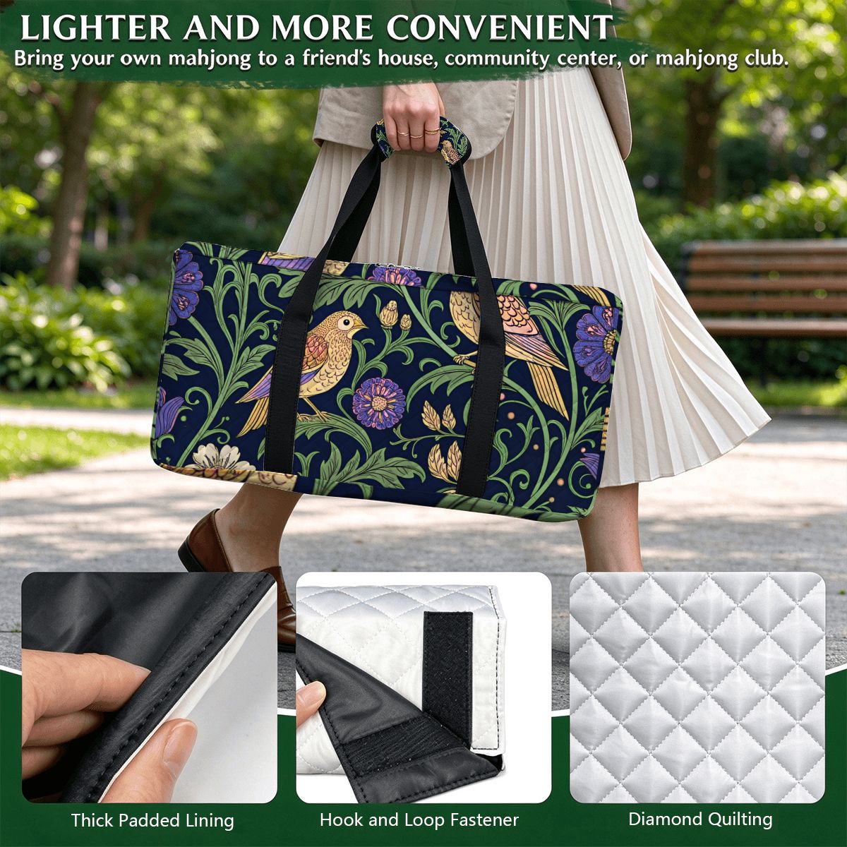 William Morris Inspired Quilted Mahjong Bag Set 3 Pcs - Splash Of Mahj And Color Co.