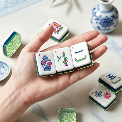 Cheetah Limongreen Chinoiserie Chic American Mahjong Tiles And Carry Case