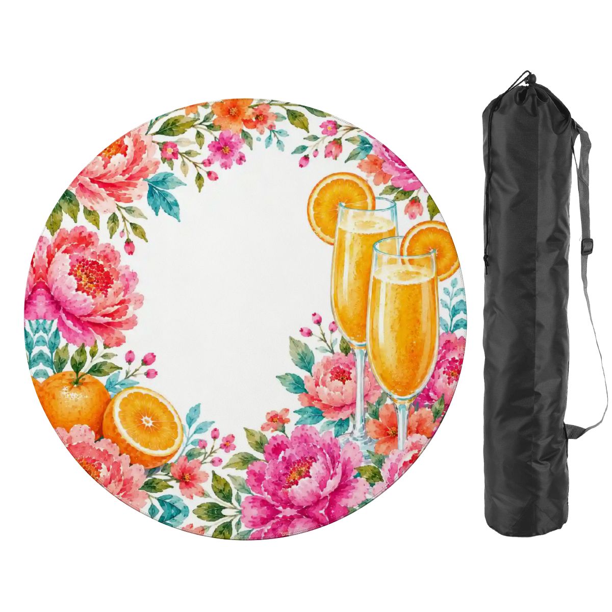 Mahjong And Mimosas Floral Pink, Orange Round Mahjong Mat