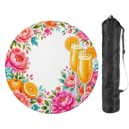 Mahjong And Mimosas Floral Pink, Orange Round Mahjong Mat