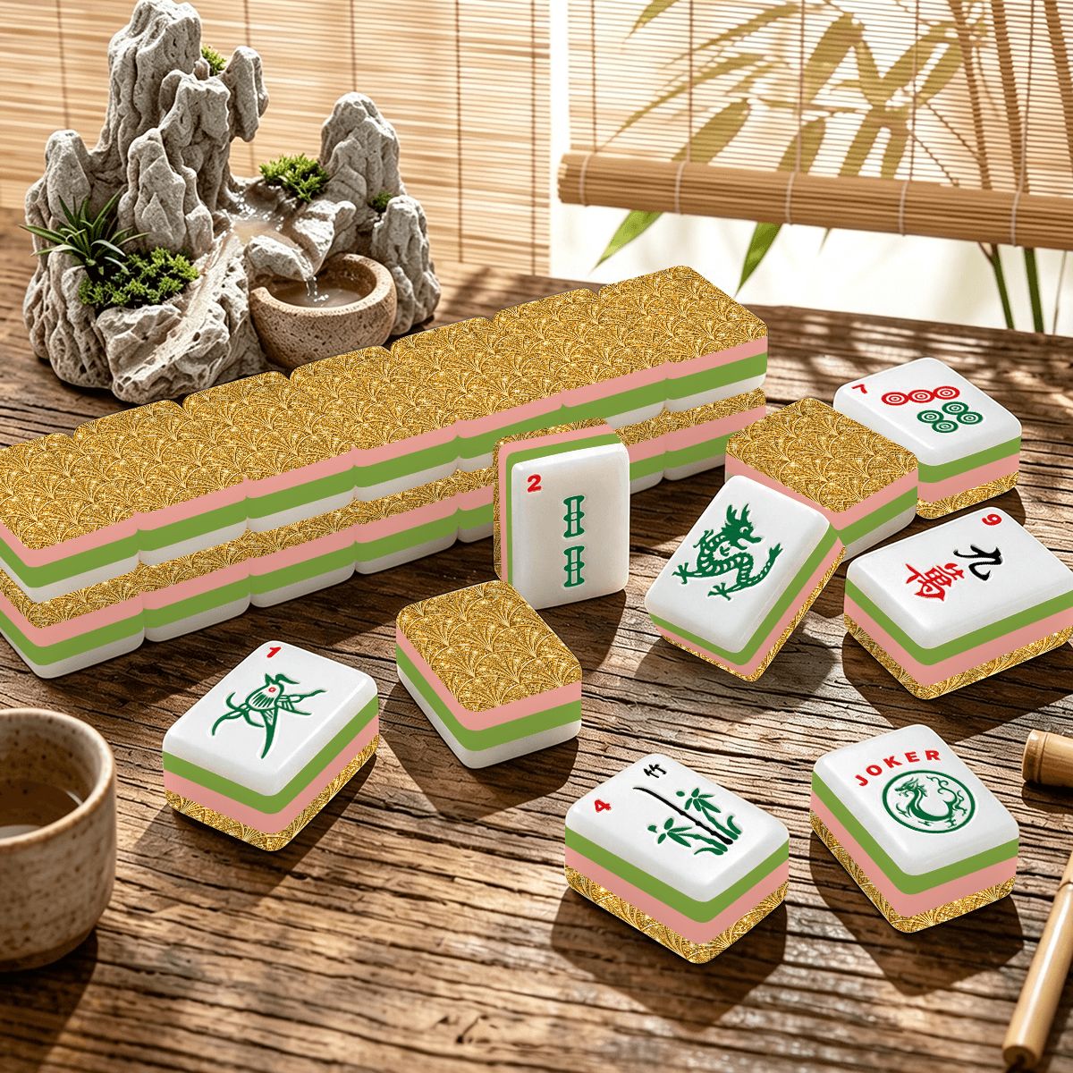 Art Deco Gold Glitz 4Layer American Mahjong Tiles Set And Carry Case - Splash Of Mahj And Color Co.