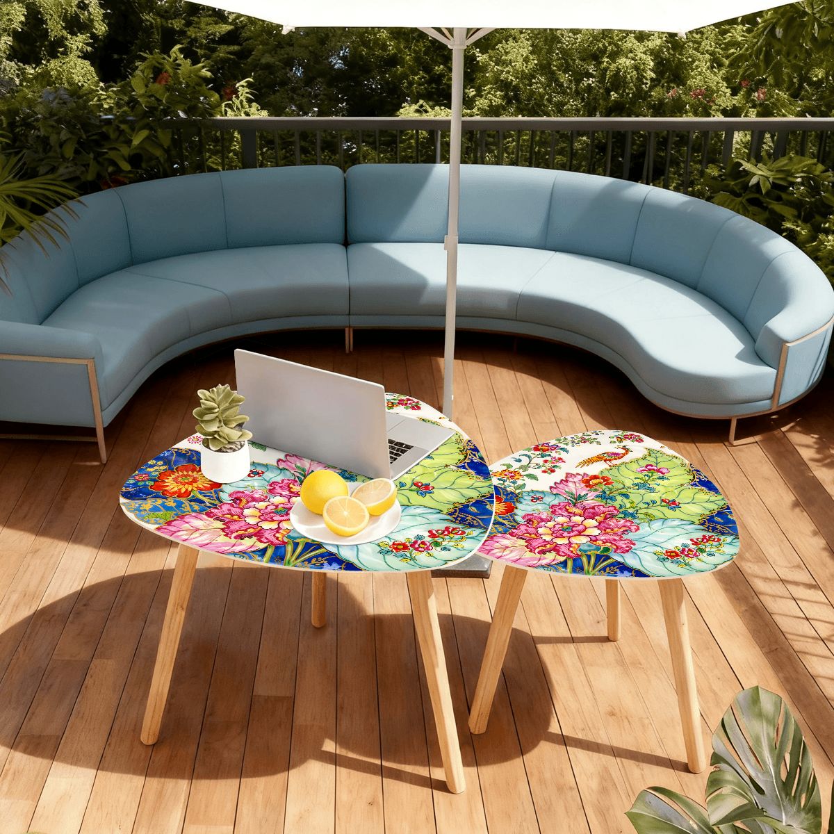 Asian Garden Chinoiserie Tobacco Leaf Floral Modern Nesting Tables - Splash of Color Co.
