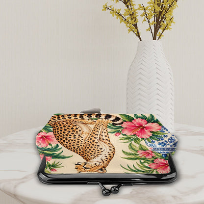 Chinoiserie Leopard Wild Things Women's Leather Kiss Lock Coin Purse - Splash Of Mahj And Color Co.