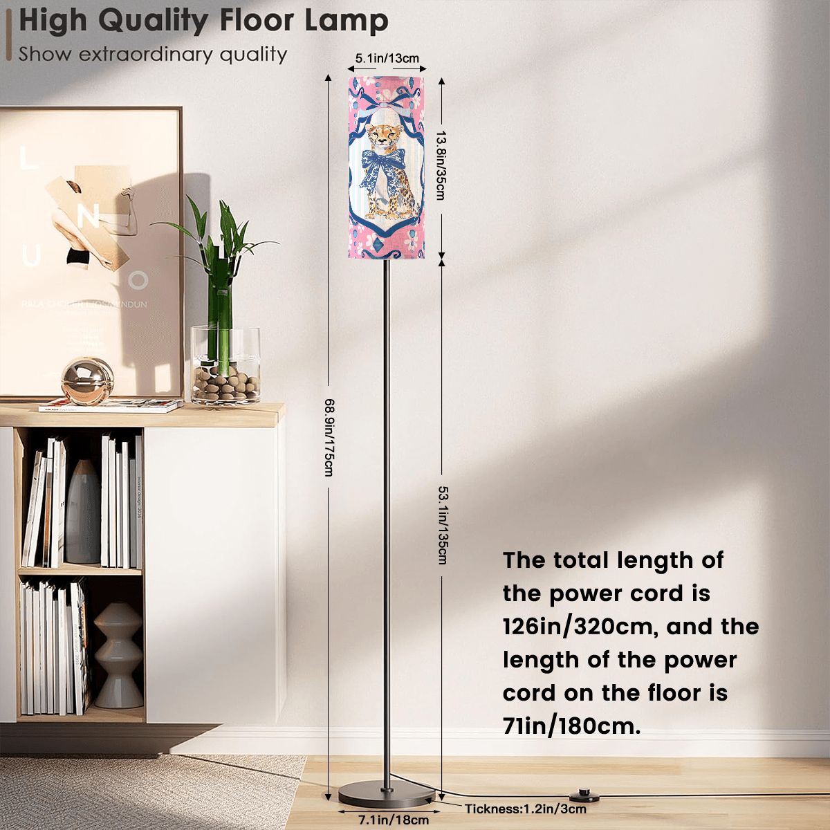 Charleston Cheetah, Modern Pink Floral Floor Reading Nook Lamp - Splash of Color Co.