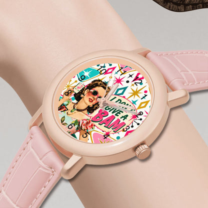 Mahjong Funny I Don't Give A Bam Women's Leather Watch - Splash Of Mahj And Color Co.