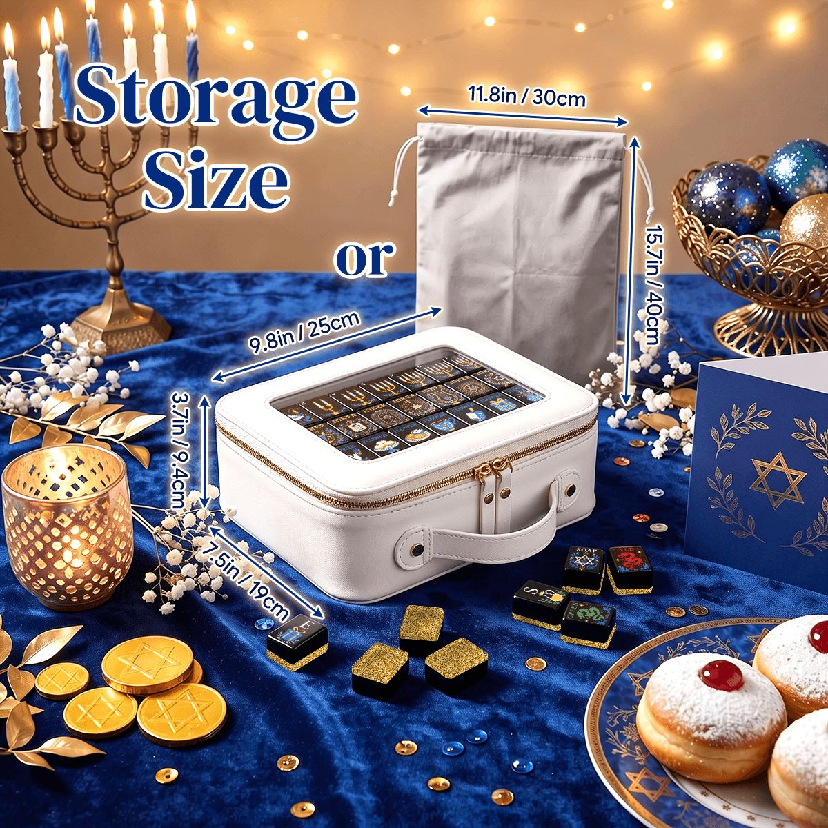 Art Deco Gold Starry Night Hanukkah Mahjong Tiles And Carry Case