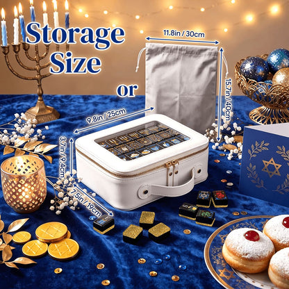 Art Deco Gold Starry Night Hanukkah Mahjong Tiles And Carry Case