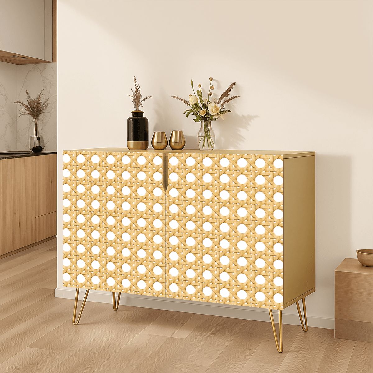 Vintage Cane Mahjong Tiles And Accessories Sideboard Credenza Cabinet - Splash Of Mahj And Color Co.