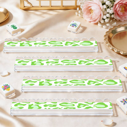 Lime Green Cheetah Print Extended Mahjong Rack Set of 4  Scalloped Magnetic Tile Pusher