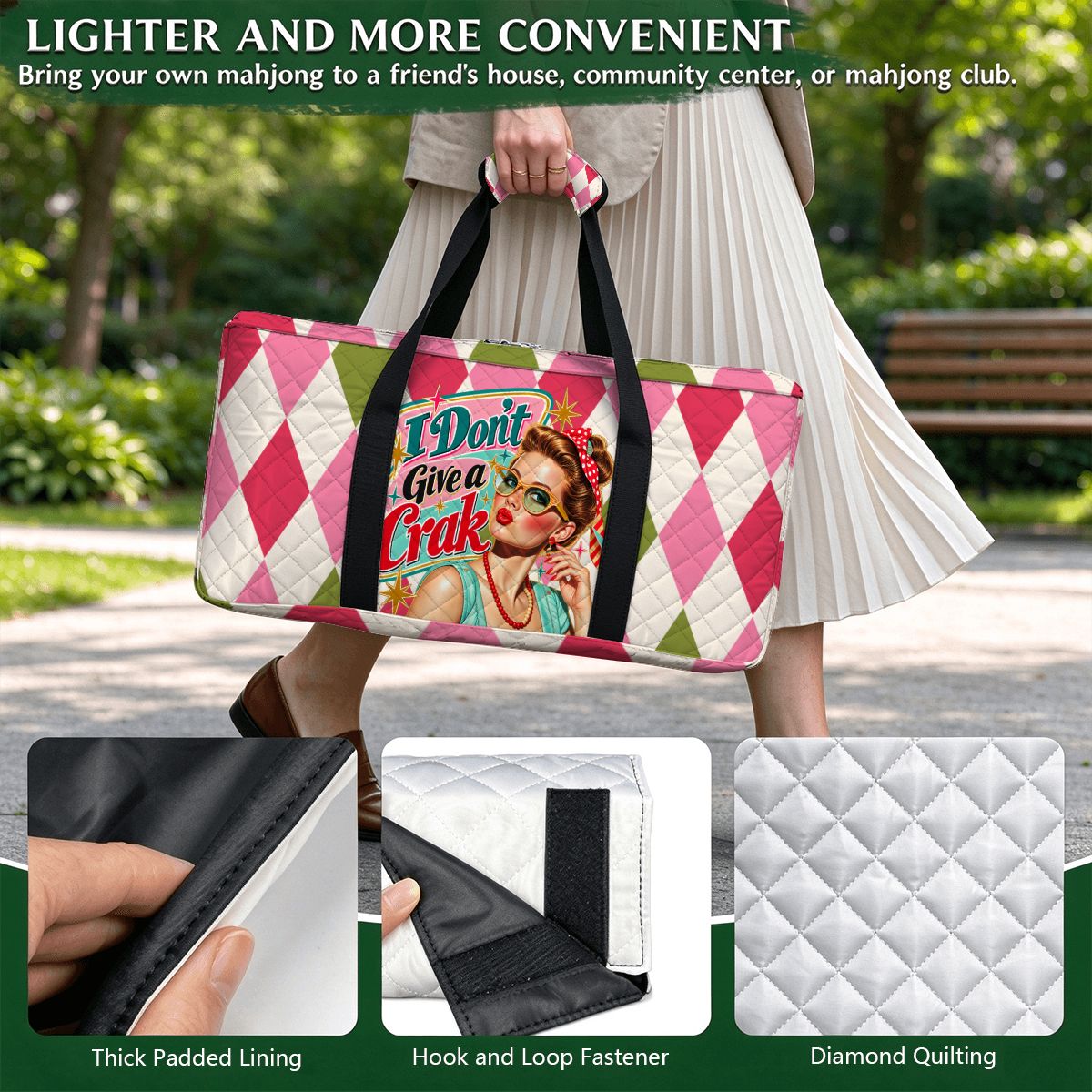 Harlequin Designed Funny I Don't Give A Crak Quilted Mahjong Bag Set 3 Pcs - Splash Of Mahj And Color Co.