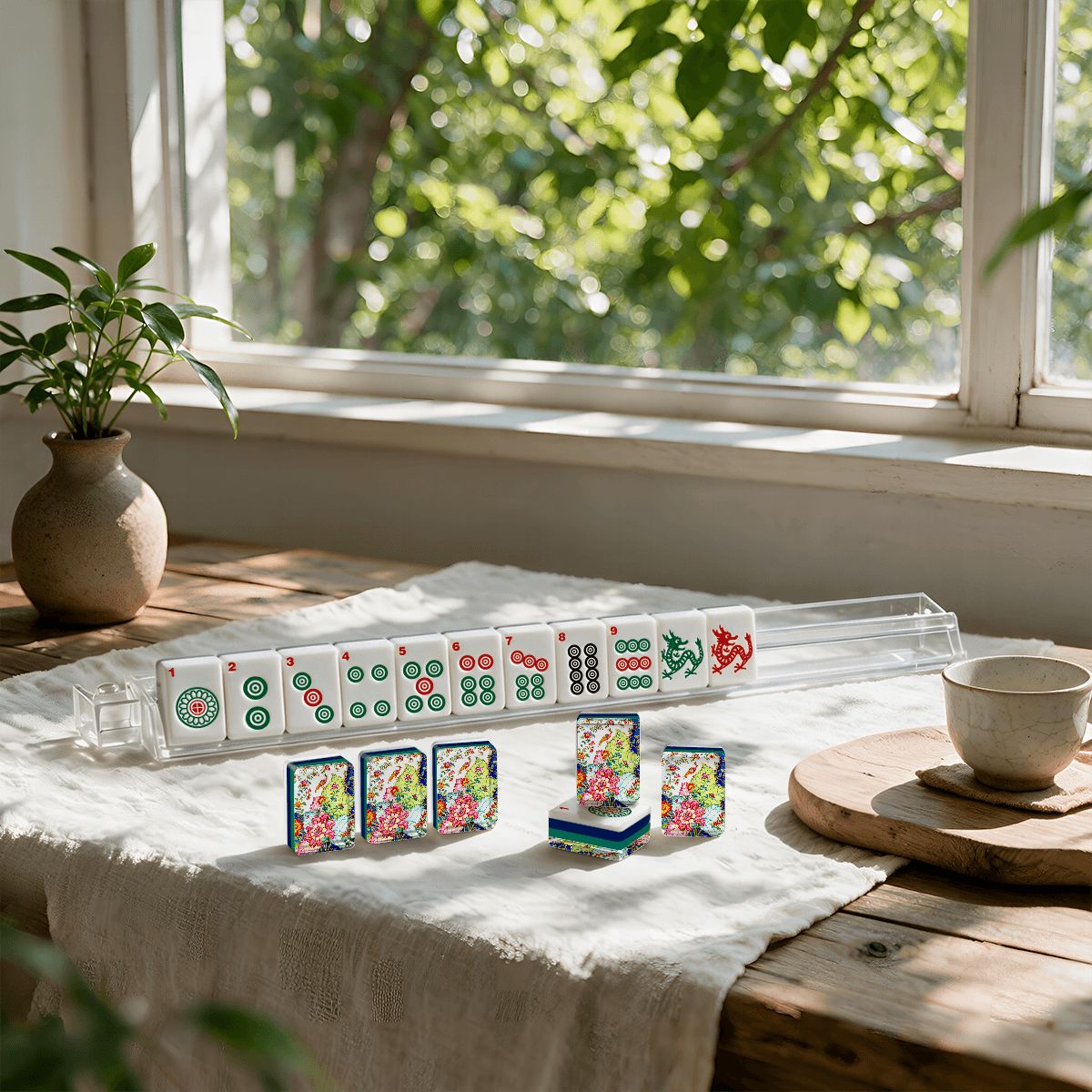 Tobacco Leaft 4Layer American Mahjong Tiles Blue Green With Carry Case - Splash Of Mahj And Color Co.