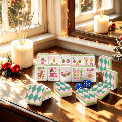 Harlequin Christmas Wonderland Preppy Pink Christmas Mahjong Tiles And Carry Case