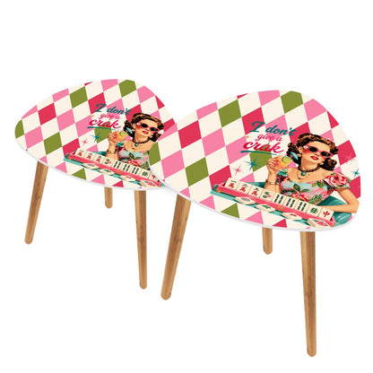 Funny I Don't Give A Crak Harlequin Designed Mahjong Side Nesting Tables