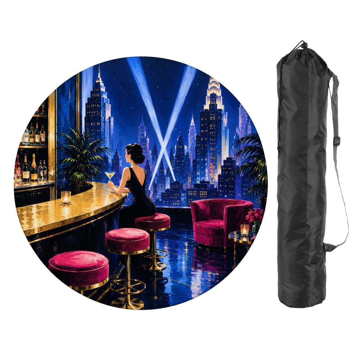 Midnight At The Oasis Art Deco Glam Round Mahjong Mat