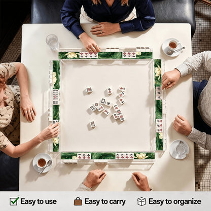 Dark Jade Marbled Extended Mahjong Rack Set of 4 Scalloped Magnetic Tile Pusher 20' - Splash Of Mahj And Color Co.