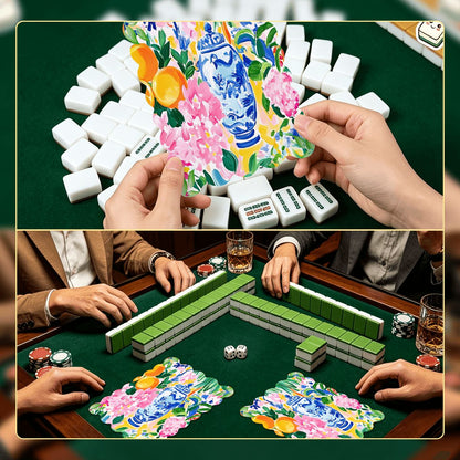 Sunny Citrus Chinoiserie Scalloped Mahjong Shuffler Cards Set of 4 - Splash Of Mahj And Color Co.