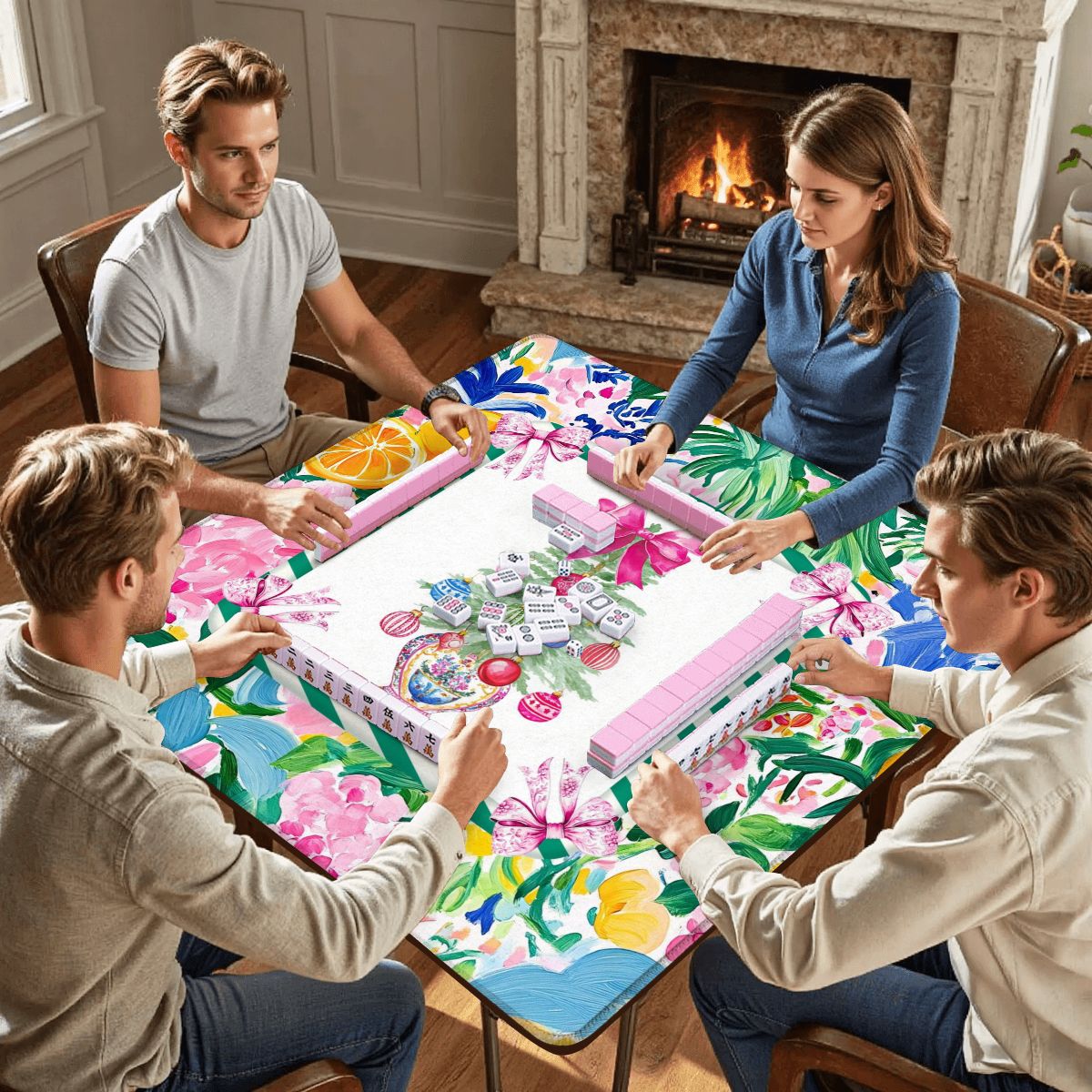 Festive Floral Christmas Tree Mahjong Mat