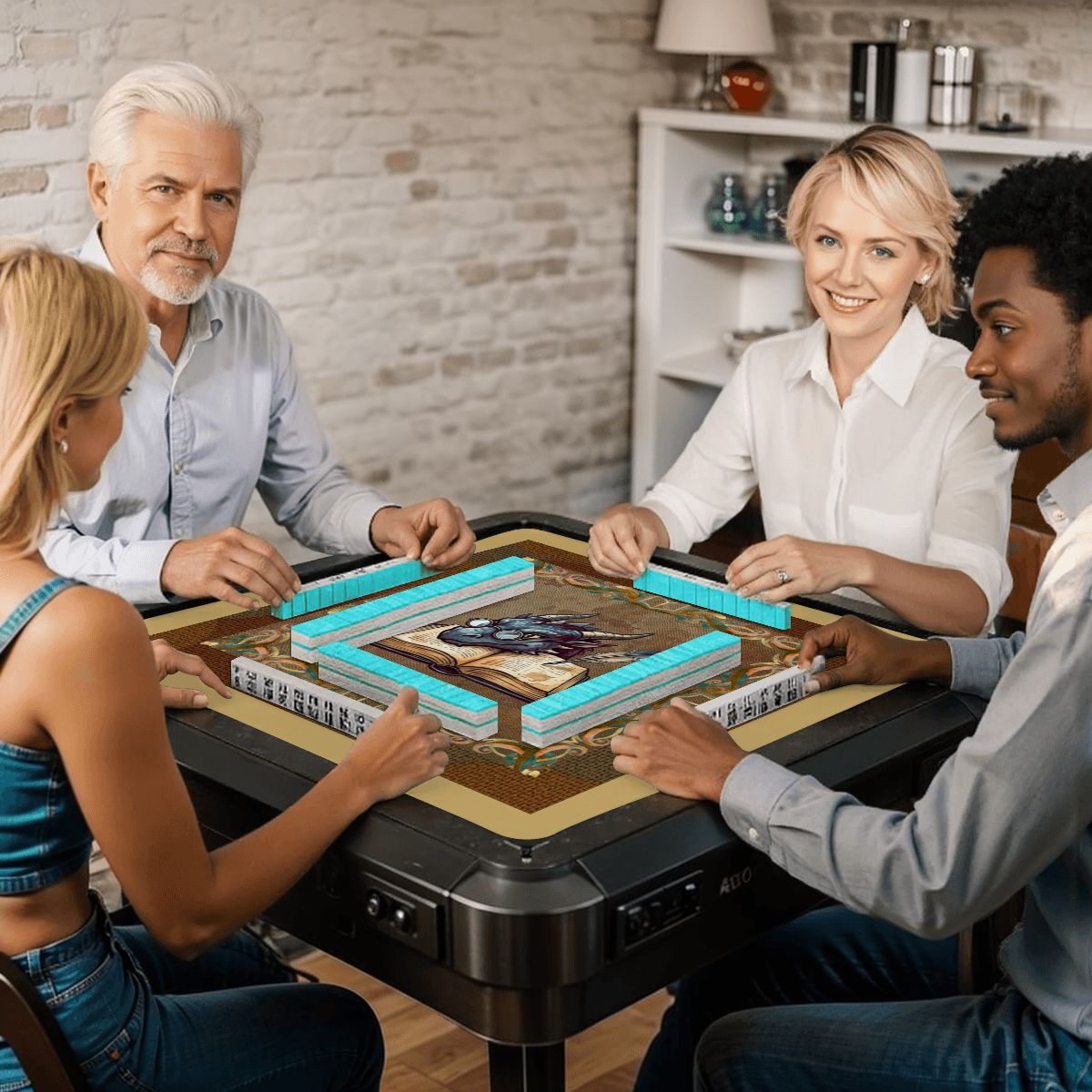 Dragon Of All Tales Faux Needlepoint Mahjong Mat - Splash of Color Co.