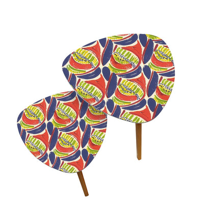 Modern Heritage Abstract Coral Blue, Citrus Green Nesting Tables Triangle Coffee Tables