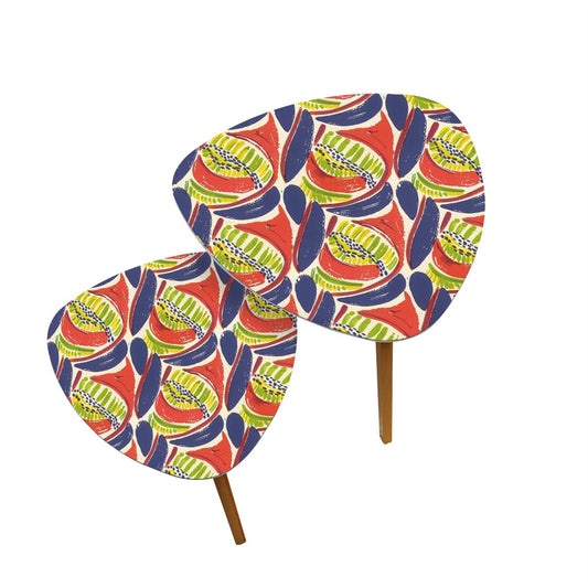 Modern Heritage Abstract Coral Blue, Citrus Green Nesting Tables Triangle Coffee Tables