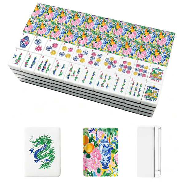 Sunny Citrus Pastel Asian Chinoiserie American Mahjong Tiles And Carry Case