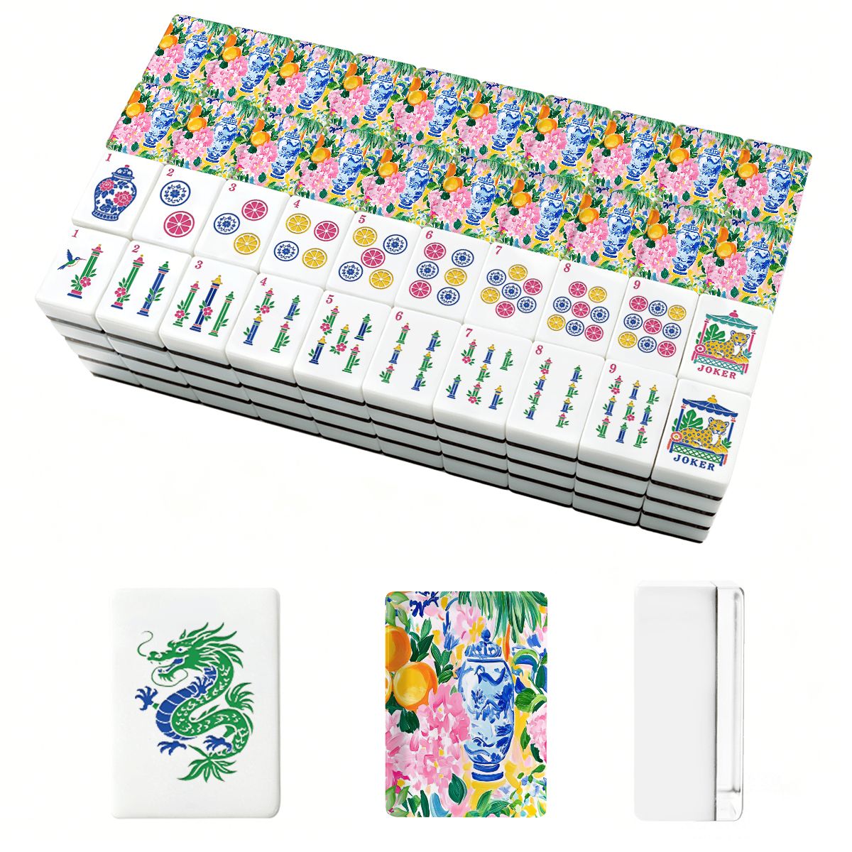 Sunny Citrus Pastel Asian Chinoiserie American Mahjong Tiles And Carry Case