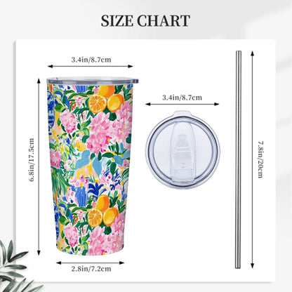 Sunny Citrus Chinoiserie Preppy Stainless Steel Insulated Tumblers with Lid & Straw (20oz)