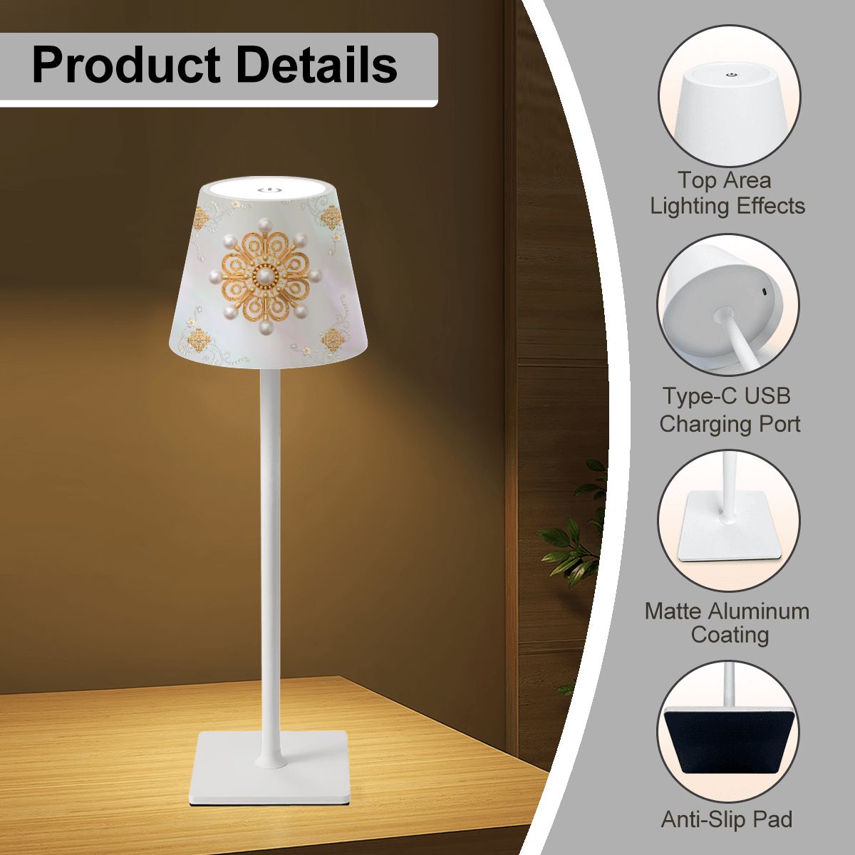 Mother Of Pearl Brooch Elegance LED Cordless Table Lamp