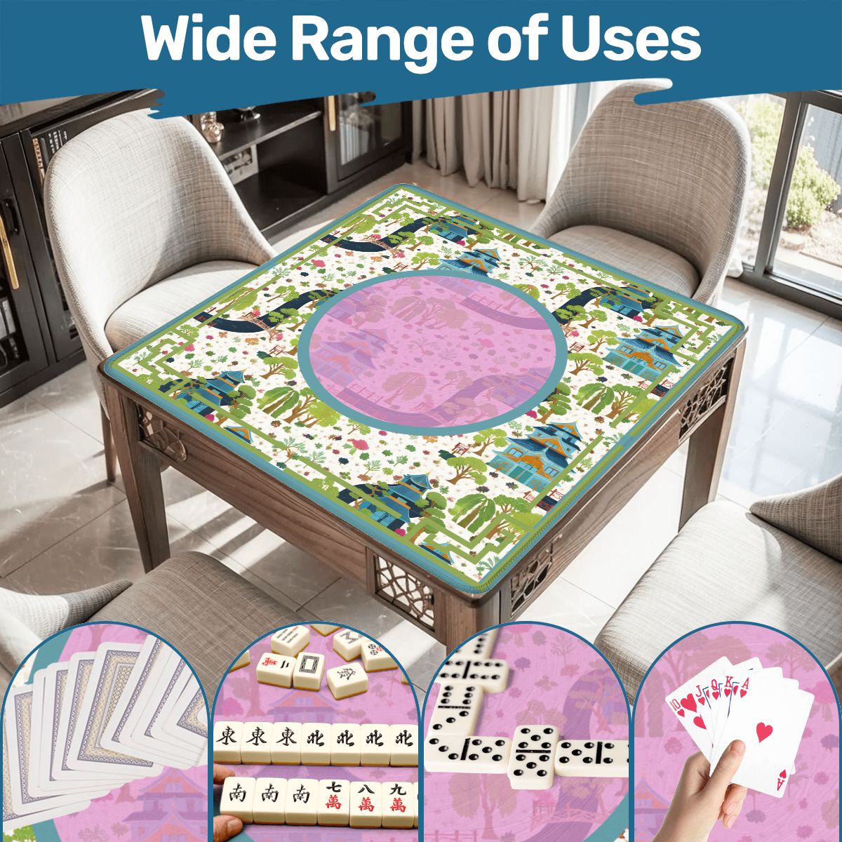 Mahjong Mat Chinoiserie Pagoda Asian Garden - Splash of Color Co.