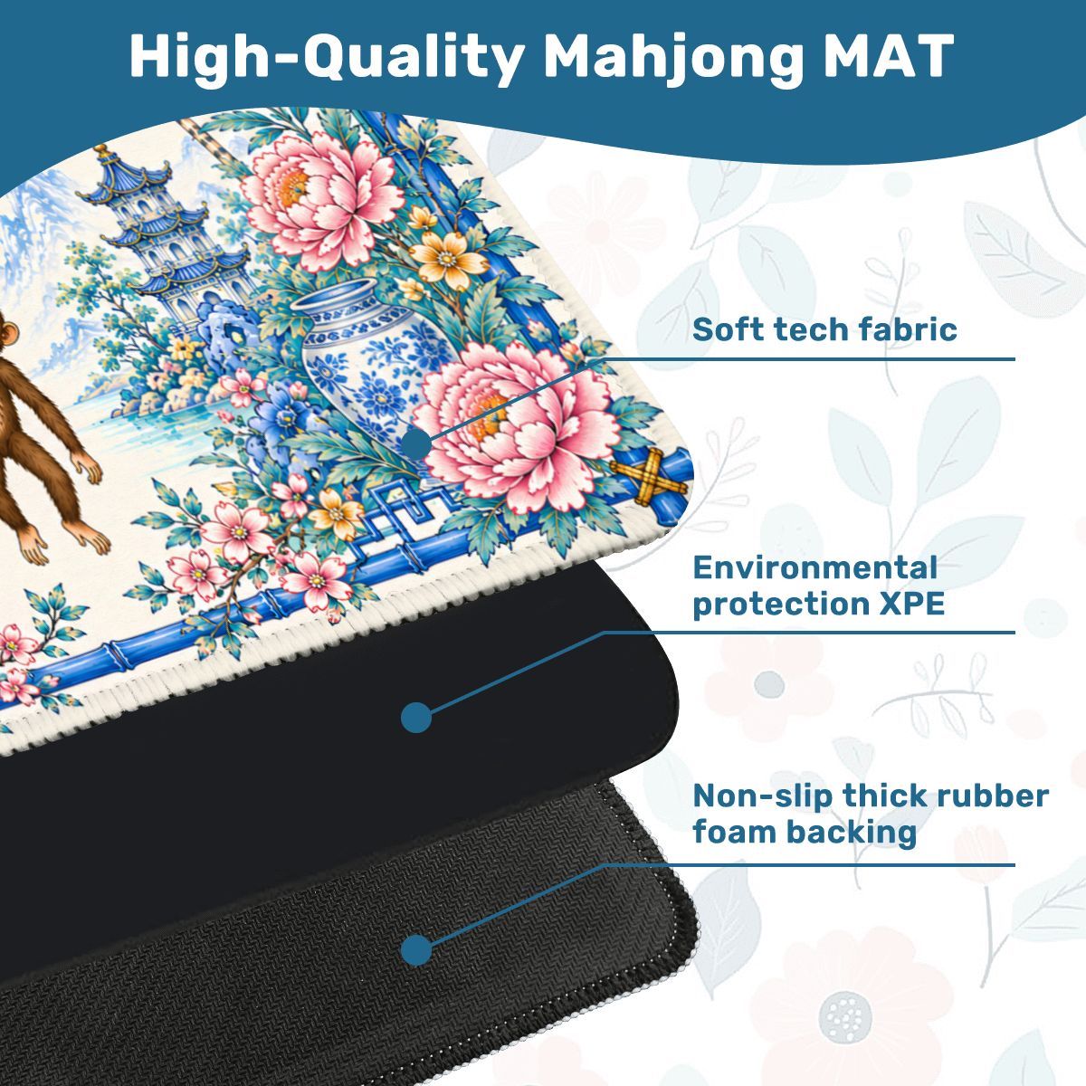Monkey See, Monkey Mahj Chinoiserie Mahjong Mat - Splash Of Mahj And Color Co.
