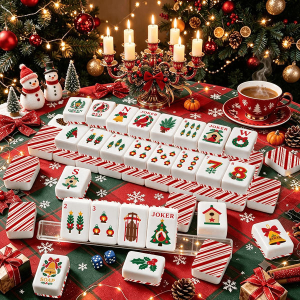 Candy Cane Nostalgic Christmas Cardinal American Mahjong Tiles And Carry Case