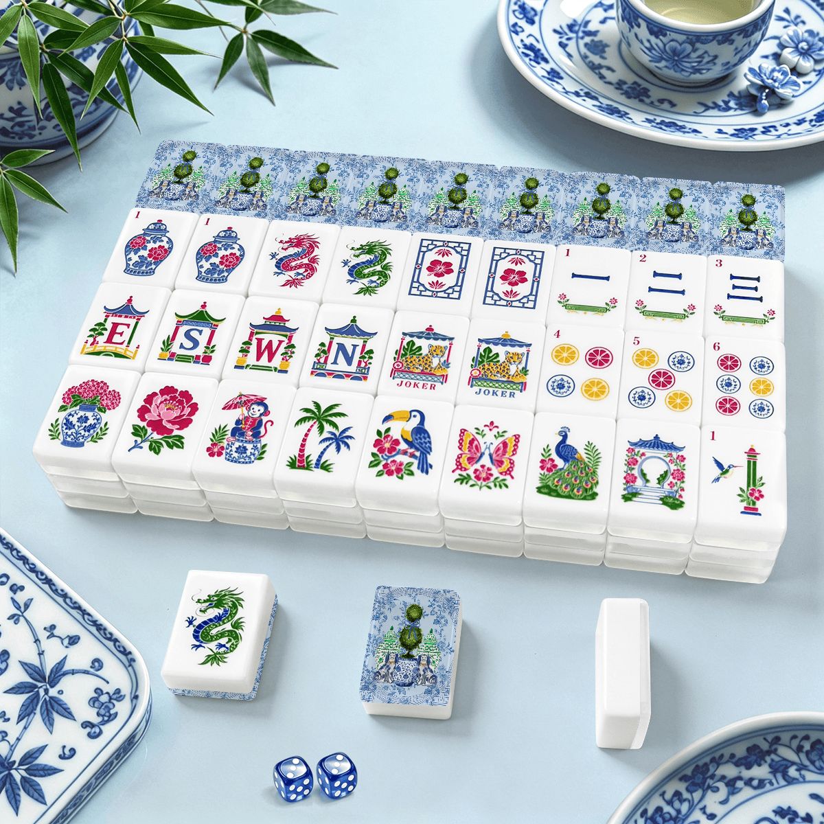 Preppy Staffordshire Dogs Chinoiserie Ginger Jar Engraved Mahjong Tiles And Carry Case