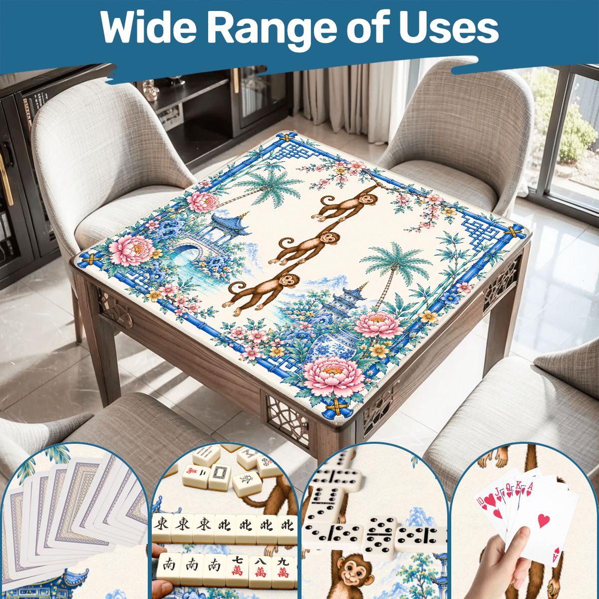 Monkey See, Monkey Mahj Chinoiserie Mahjong Mat - Splash Of Mahj And Color Co.