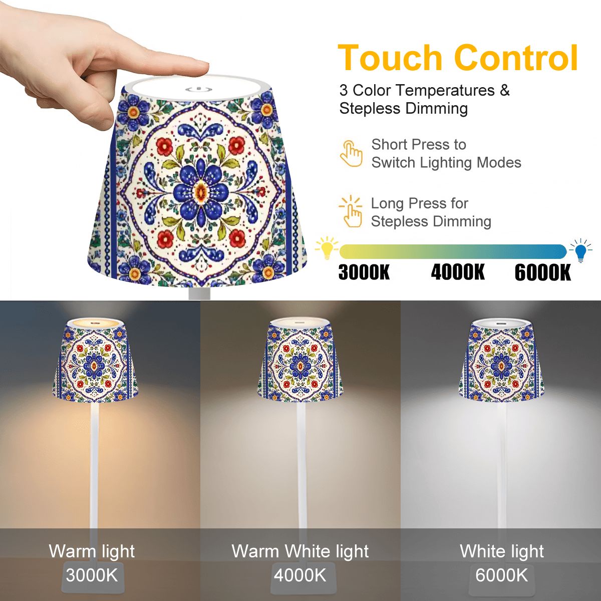Pottery Porcelein Mahjong LED Cordless Table Lamp - Splash of Color Co.
