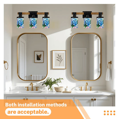 Pretty Floral Hydrangeas, Blue Pink Purple Asian Garden Zen Vanity Light Fixture