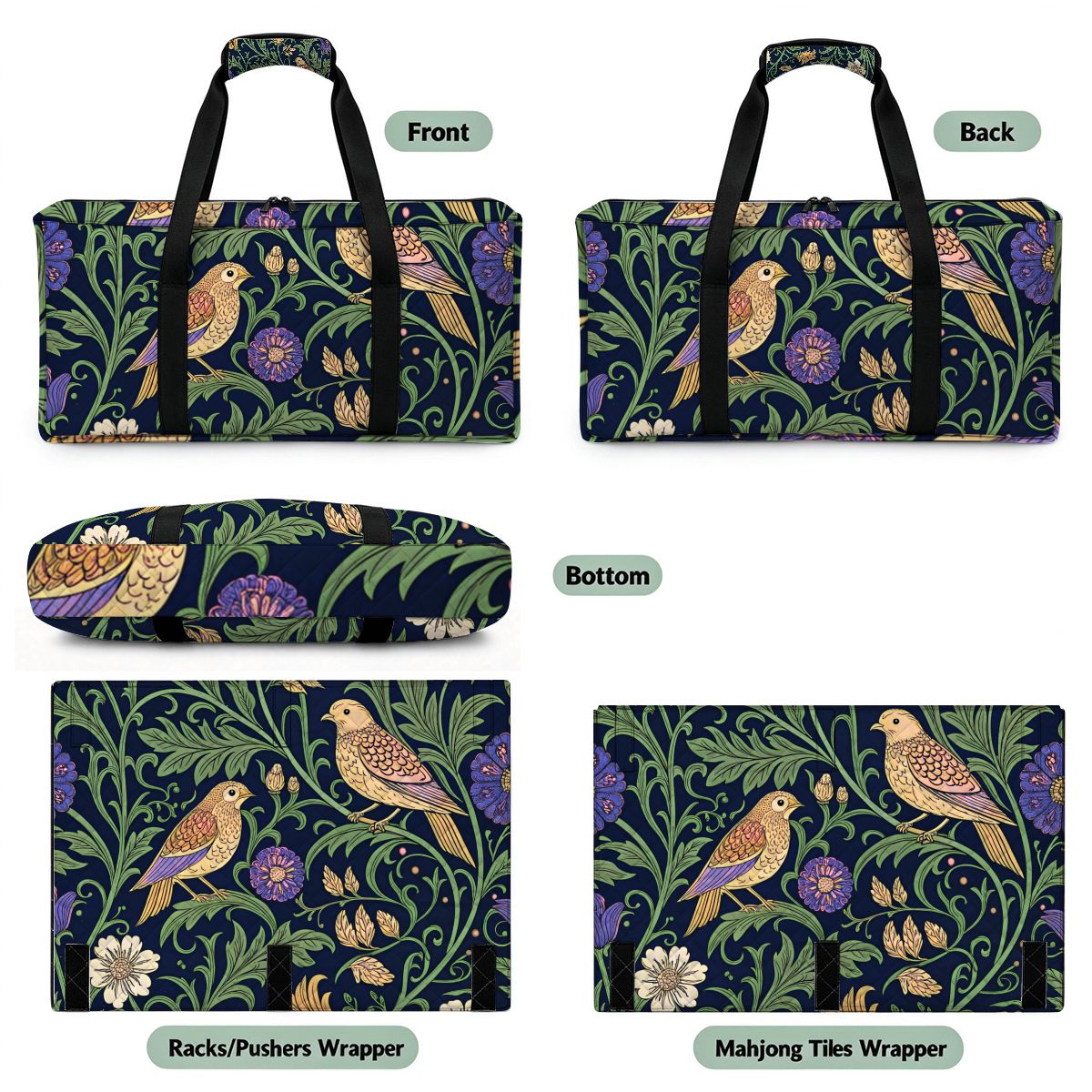 William Morris Inspired Quilted Mahjong Bag Set 3 Pcs - Splash Of Mahj And Color Co.