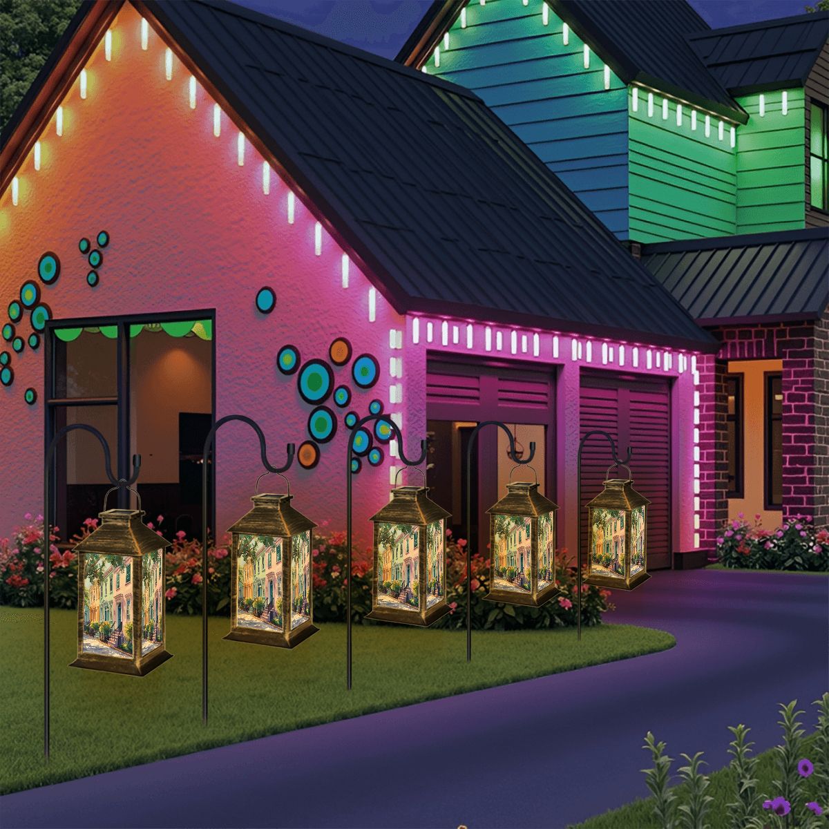 Charleston South Carolina Rainbow Row Solar Lantern - Splash of Color Co.