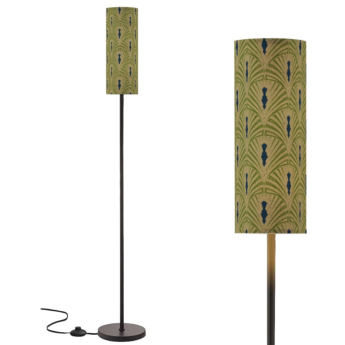 Art Deco Floor Lamp, Army Green Royal Blue Geometric Designed Modern Lighting - Splash of Color Co.